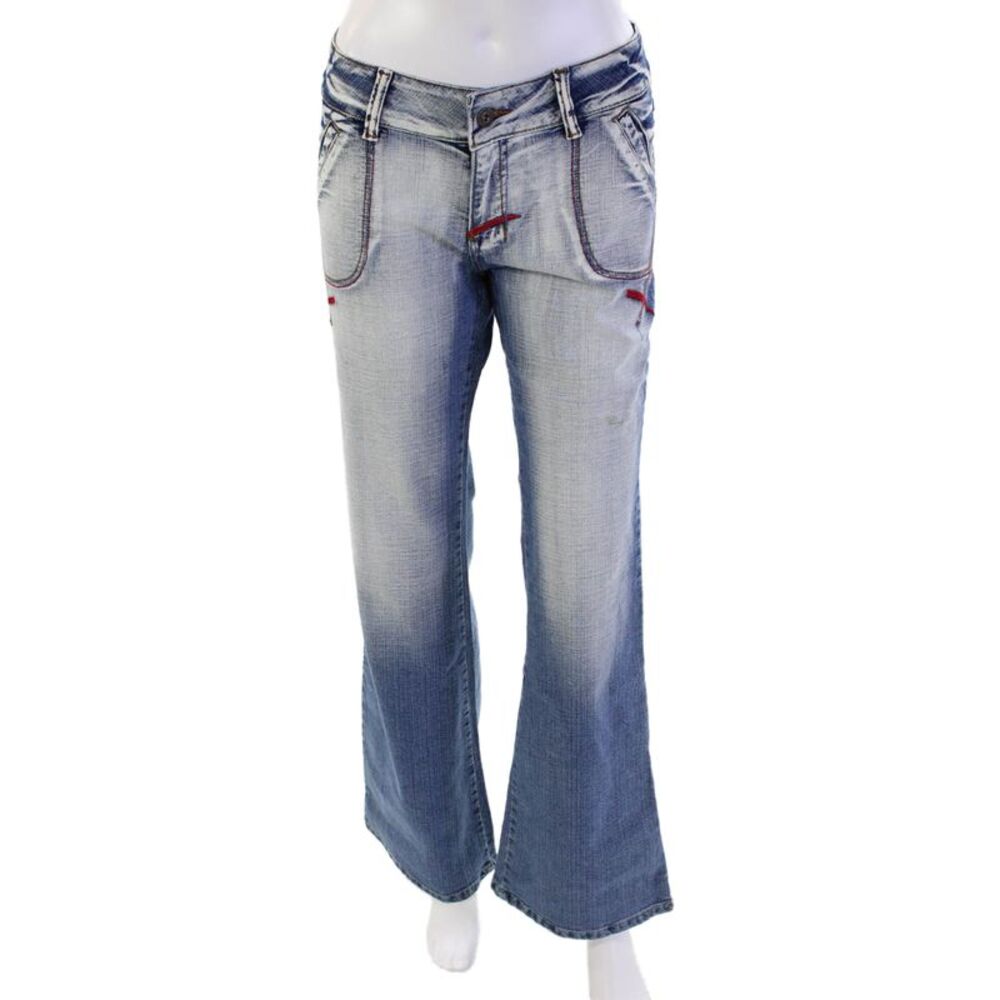 GezHidun Jeans Womens Cotton Bootcut Acid Washed Jeans Blue Size 2XLT